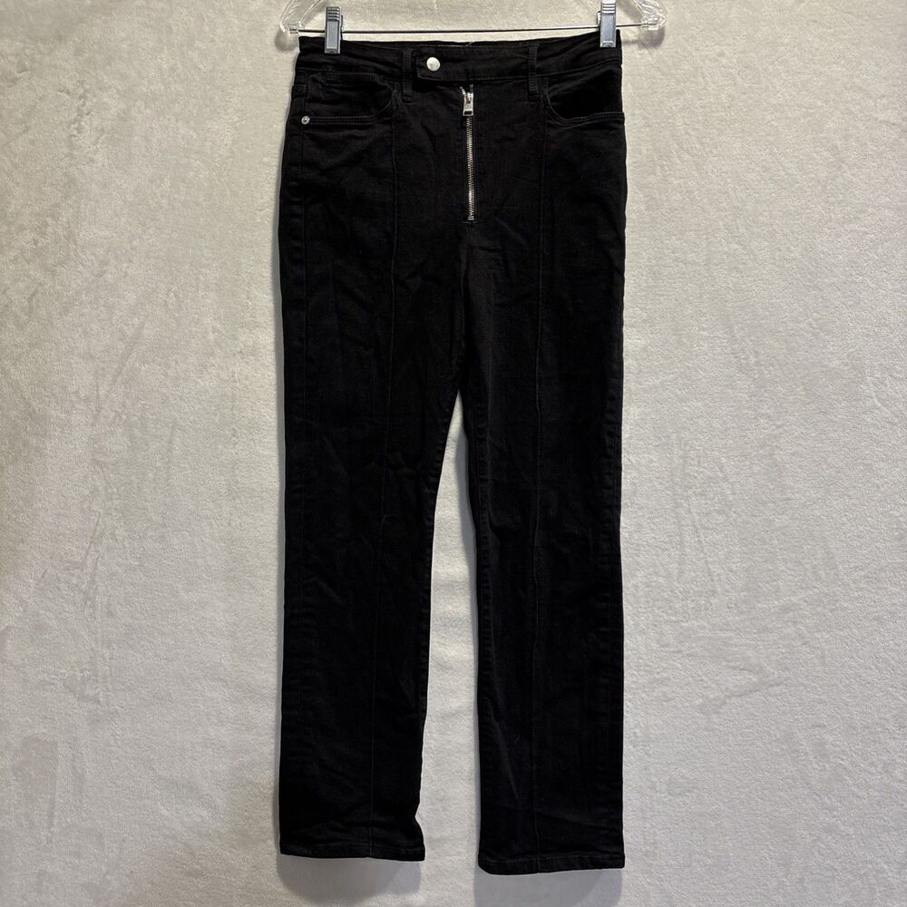 FRAME Le High Straight Film Noir Black Seam Denim Front Zip Jeans Women's 27